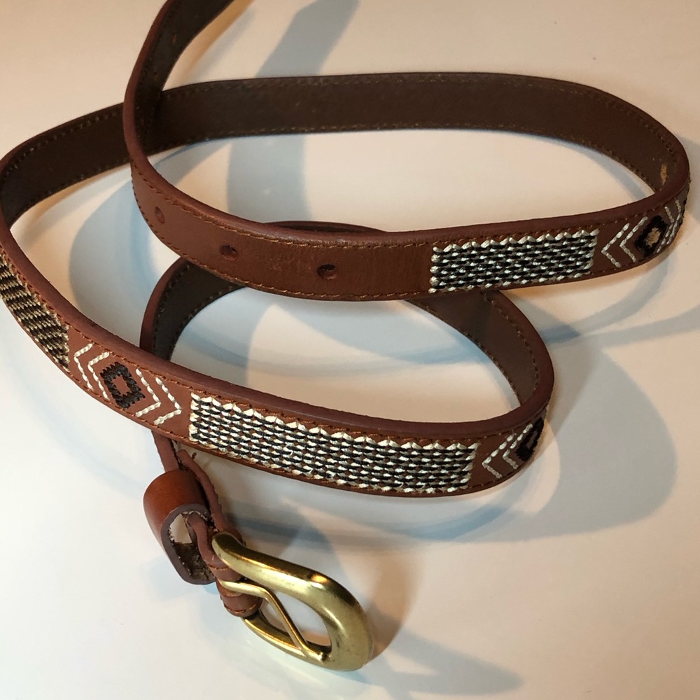 Brown Leather Embroidered Belt